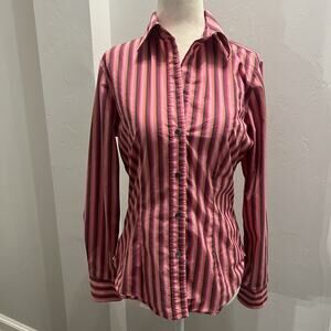The Limited Women’s Striped Button Up Blouse M Pink Striped (A0128)